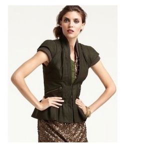 Nanette Lepore Olive Green Peplum Zip Front Jacket